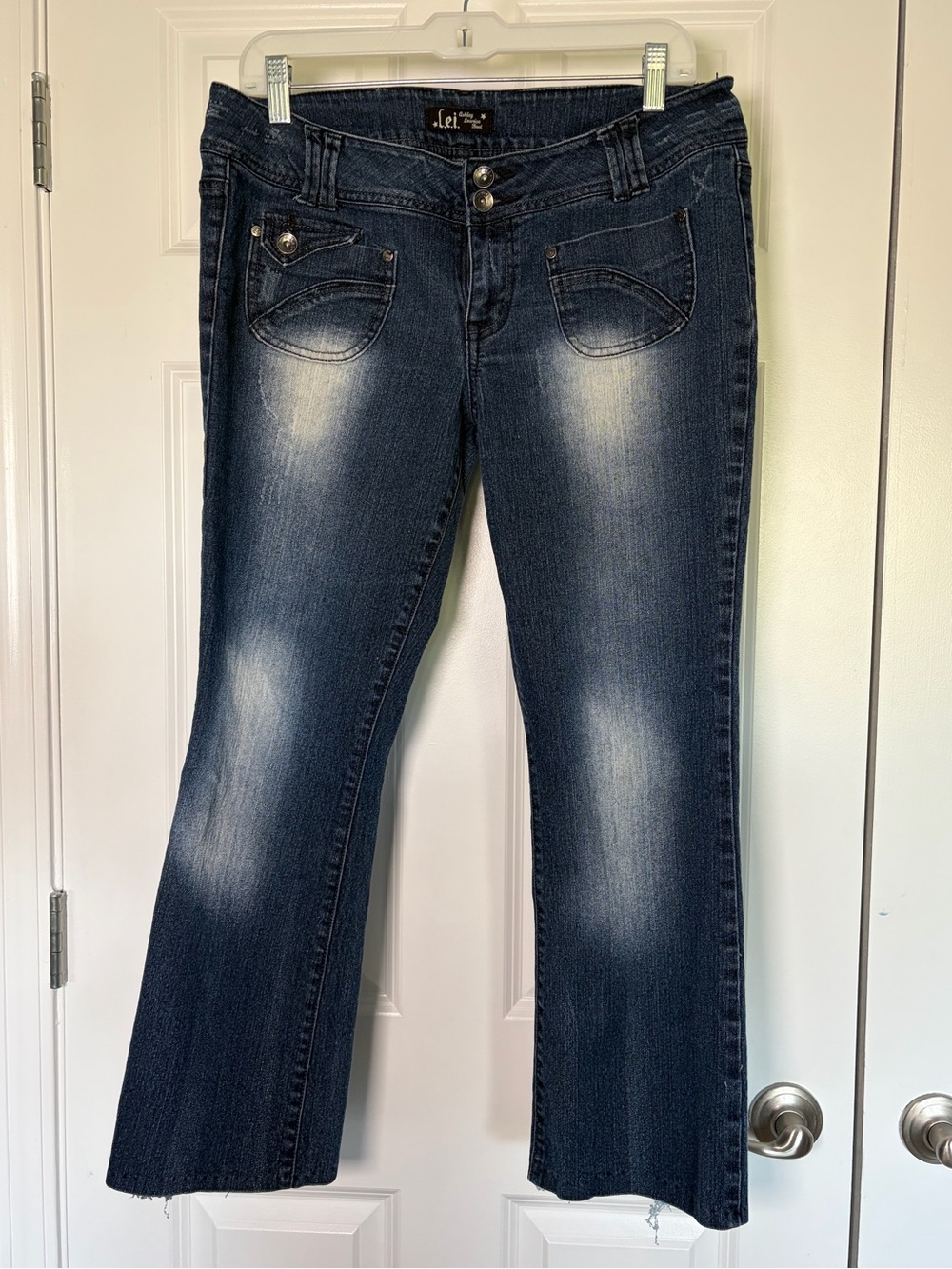 lei Y2K Dark Blue Low Rise Bootcut Jeans with Faded Panels